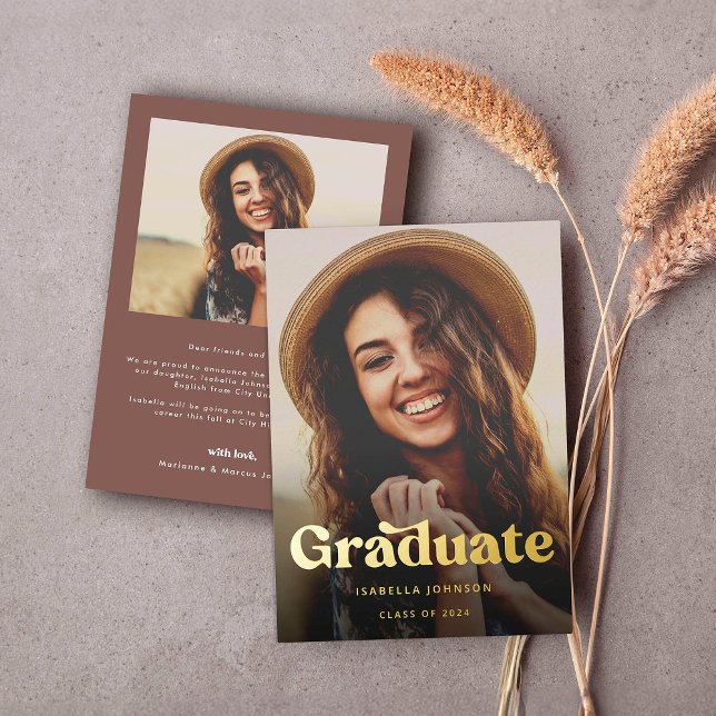 Retro Typography Photo Graduation Foil Invitation (Creator Uploaded)