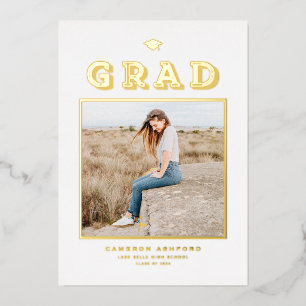 Retro Typography Photo Graduation Gold Foil Invitation