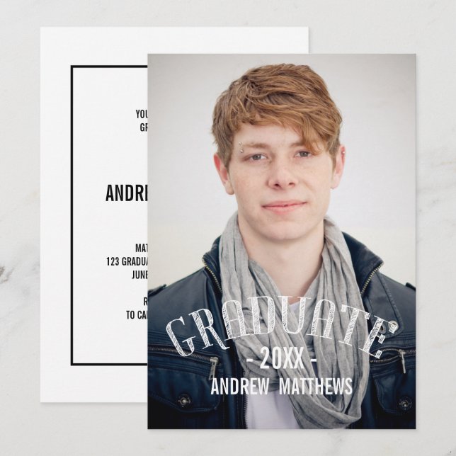 Retro Typography Photo Graduation Party Invite (Front/Back)