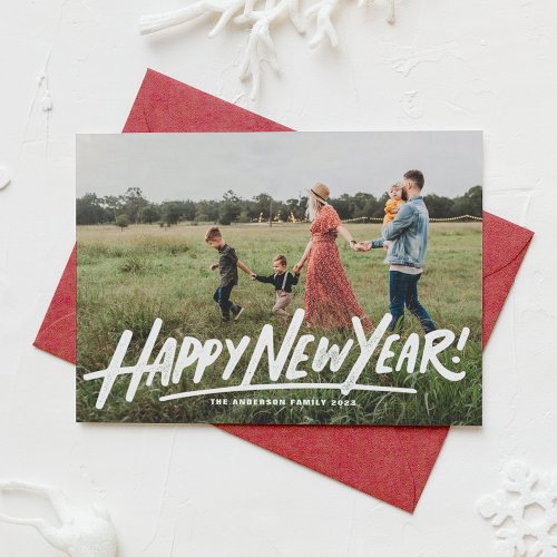 Retro Typography Photo Overlay Happy New Year Holiday Card