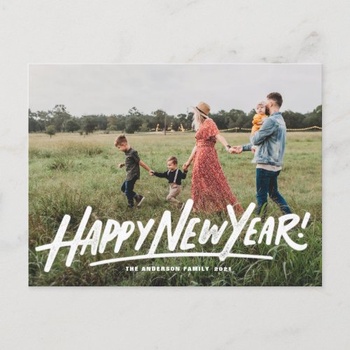 Retro Typography Photo Overlay Happy New Year Post Holiday Postcard