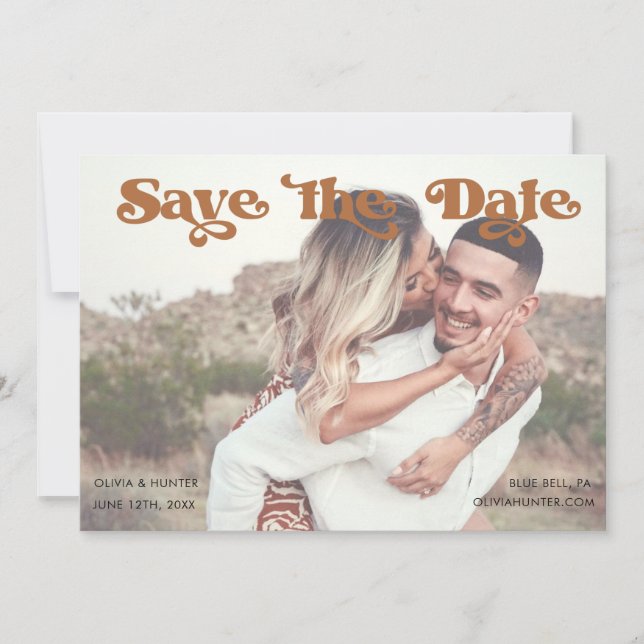 Retro Typography Photo Save the Date Invitation (Front)