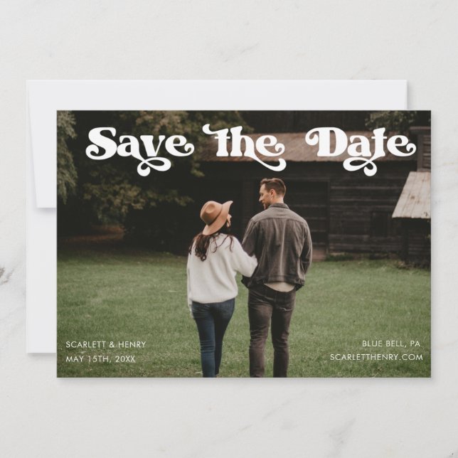 Retro Typography Photo Save the Date Invitation (Front)
