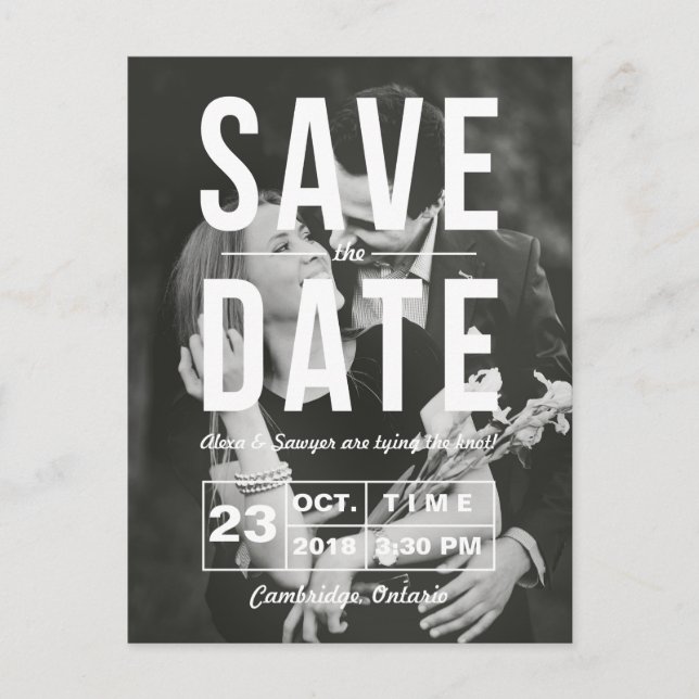 Retro Typography Photo Save the Date Postcard (Front)