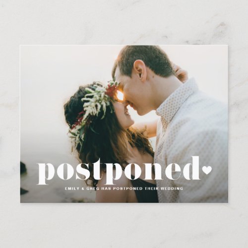 Retro Typography Photo Wedding Postponement Announcement Postcard