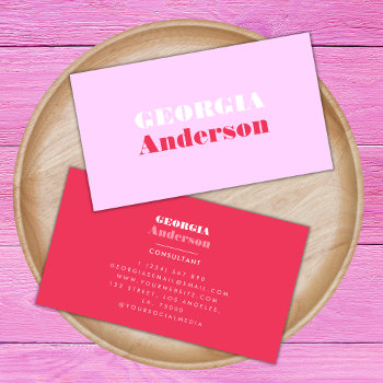 Retro Typography Pink And Red Minimalist Trendy Bu Business Card by LovelyVibeZ at Zazzle