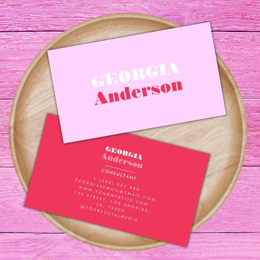 Customizable Retro Typography Pink and Red Minimalist Trendy Bu Business Card