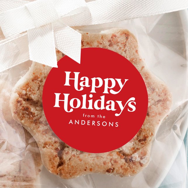 Retro Typography Red Happy Holidays Classic Round Sticker (Creator Uploaded)