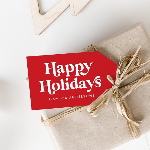 Retro Typography Red Happy Holidays Gift Tags