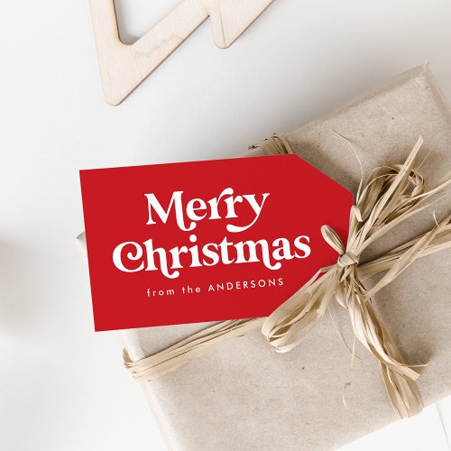 Retro Typography Red Merry Christmas Gift Tags
