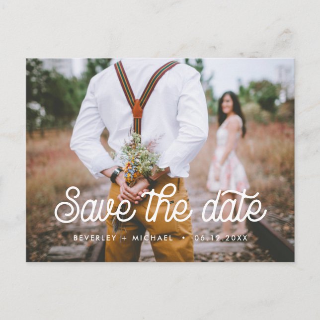 Retro typography Save the Date Announcement Postcard (Front)