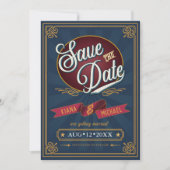 Retro Typography Save the Date Blue/Gold ID645 Invitation (Front)
