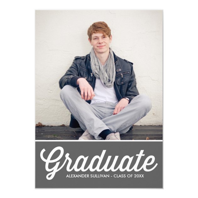 Retro Typography Script | Grey Photo Graduation Card