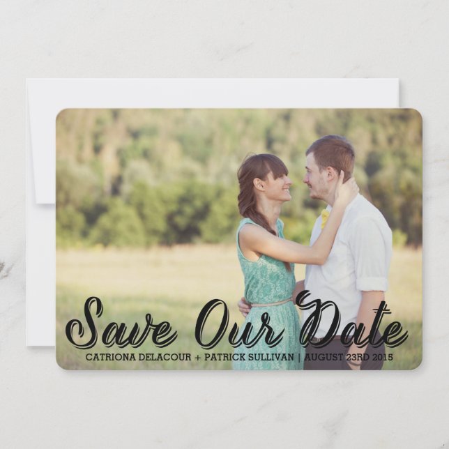 Retro Typography Script Save Our Date Announcement (Front)