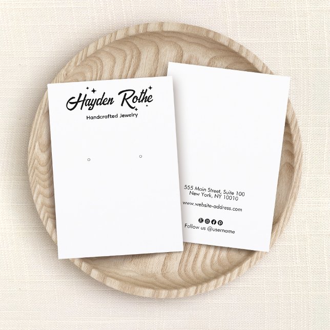 Retro Typography & Stars White Earring Display  Business Card (Creator Uploaded)