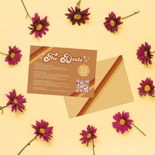 Retro Typography Summer Sun Wedding QR Details Enclosure Card