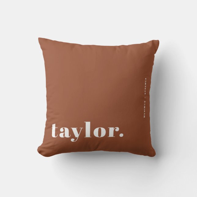 Retro Typography Terracotta Personalized Throw Pillow (Front)