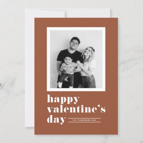 Retro Typography Terracotta Photo Valentines Day Holiday Card