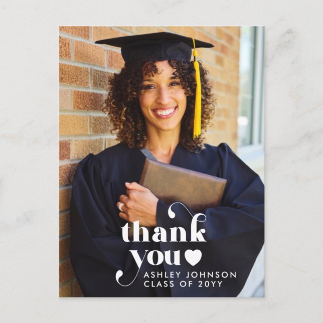 Retro Typography Thank You Graduation Photo Postcard (Front)