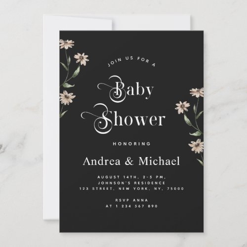 Retro Typography Watercolor Wildflower Baby Shower Invitation