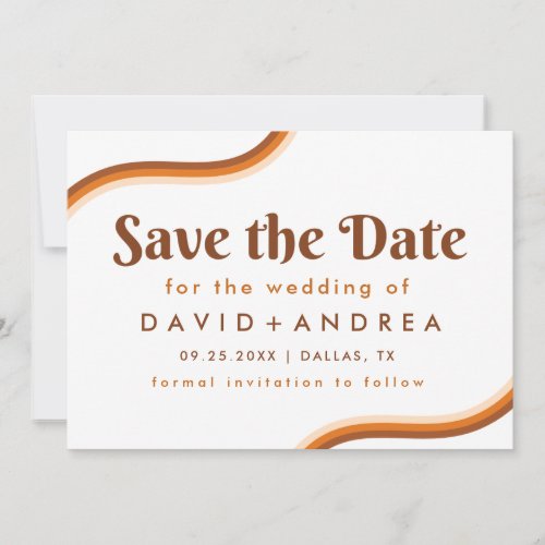 Retro Typography Wavy Rainbow Cream Brown Orange  Save The Date