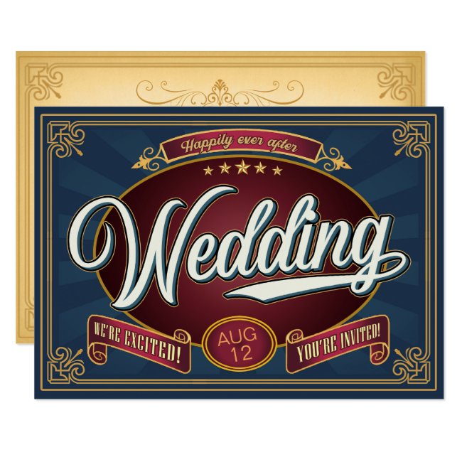 Retro Typography Wedding Blue/Gold ID645