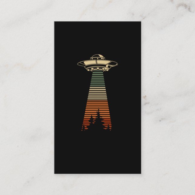 Retro UFO Abduction Forest Alien Spaceship Business Card (Front)