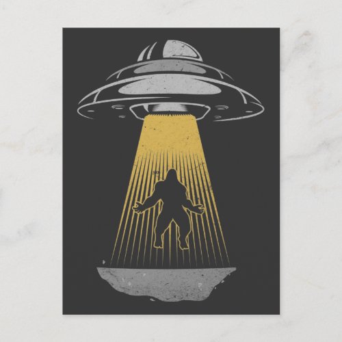 Retro UFO Alien Abduction Bigfoot Spaceship Postcard
