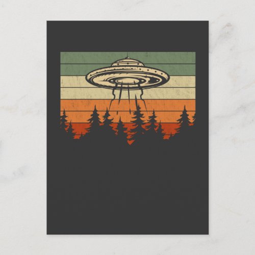 Retro UFO Alien Abduction Forest Spaceship Postcard