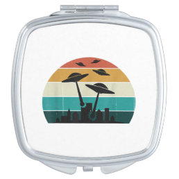 Retro UFO Attack Sunset - Cool Vintage Flying Sauc Compact Mirror