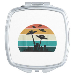 Retro UFO Attack Sunset - Cool Vintage Flying Sauc Compact Mirror
