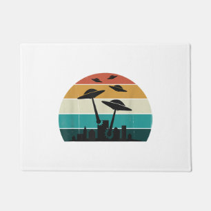 Retro UFO Attack Sunset - Cool Vintage Flying Sauc Doormat