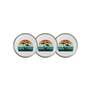 Retro UFO Attack Sunset - Cool Vintage Flying Sauc Golf Ball Marker
