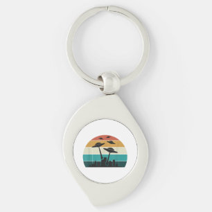Retro UFO Attack Sunset - Cool Vintage Flying Sauc Keychain
