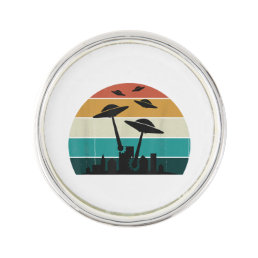 Retro UFO Attack Sunset - Cool Vintage Flying Sauc Lapel Pin