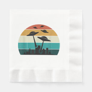 Retro UFO Attack Sunset - Cool Vintage Flying Sauc Napkins