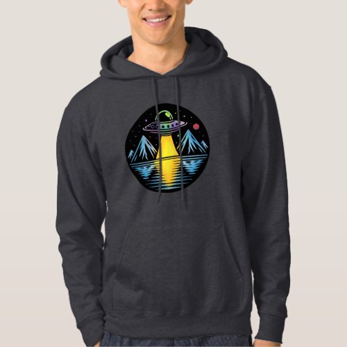 Retro UFO in the Mountains Reflecting in the Water Hoodie