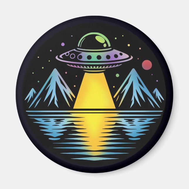 Retro UFO in the Mountains Reflecting in the Water Magnet (Front)