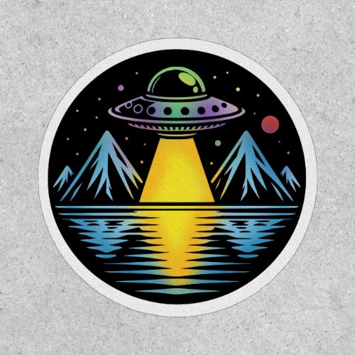 Retro UFO in the Mountains Reflecting in the Water Patch