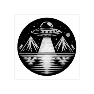 Retro UFO in the Mountains Reflecting in the Water Rubber Stamp