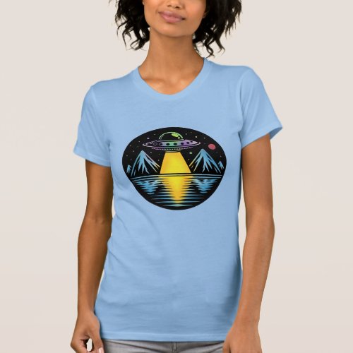 Retro UFO in the Mountains Reflecting in the Water T_Shirt