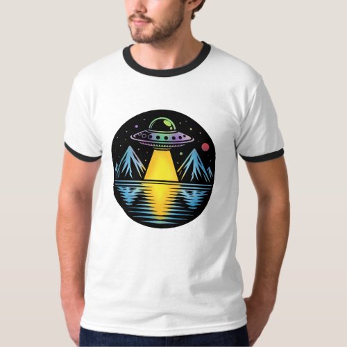 Retro UFO in the Mountains Reflecting in the Water T_Shirt