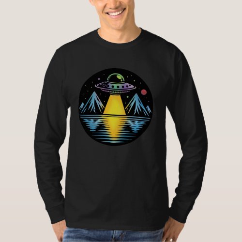 Retro UFO in the Mountains Reflecting in the Water T_Shirt