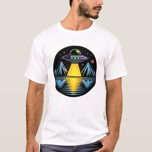 Retro UFO in the Mountains Reflecting in the Water T_Shirt