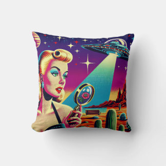 Retro UFO Pin-Up T-Shirt  Throw Pillow