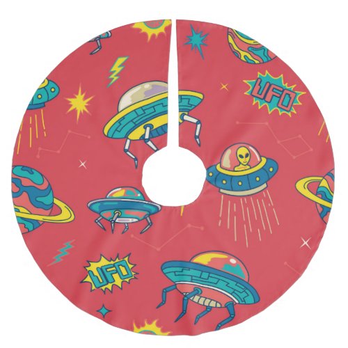 Retro UFO Space Invaders Brushed Polyester Tree Skirt