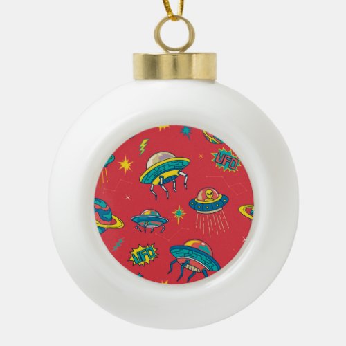 Retro UFO Space Invaders Ceramic Ball Christmas Ornament
