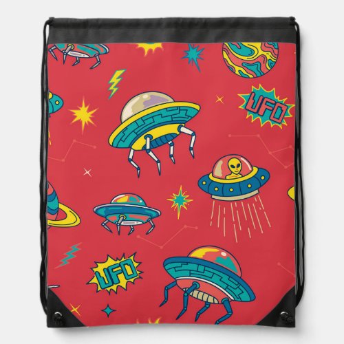 Retro UFO Space Invaders Drawstring Bag