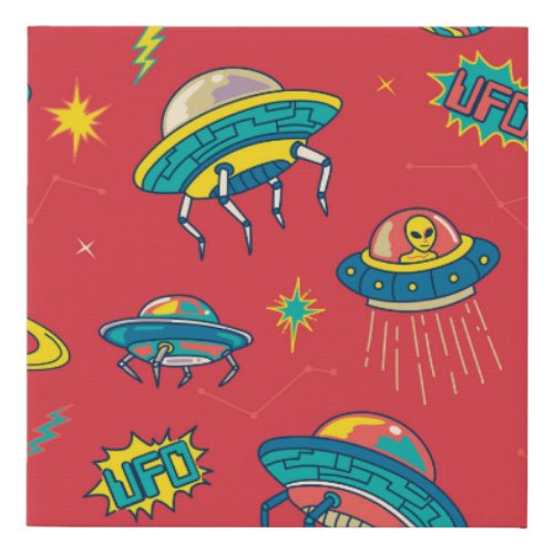 Retro UFO Space Invaders Faux Canvas Print