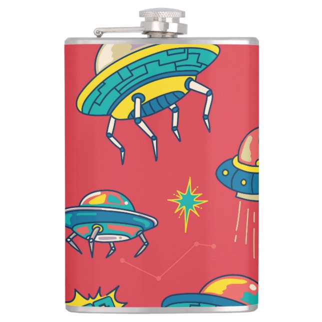Retro UFO Space Invaders Flask (Front)
